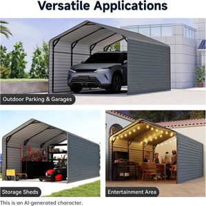 Abri de voiture en métal robuste 10x15 pieds, <span class=keywords><strong>garage</strong></span> extérieur avec panneaux latéraux en métal, abris de voiture fermés pour voitures et bateaux - Product Image 6