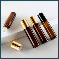 Flacon roll-on en verre ambré de 10 ml pour huiles essentielles et parfums, avec bouchon en aluminium anodisé