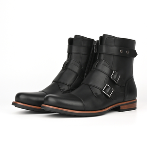 Botas de ingeniero para hombre, estilo motociclista, con correas en el tobillo, cremallera lateral, suela de goma, color negro, talla 8.5 - Product Image 5