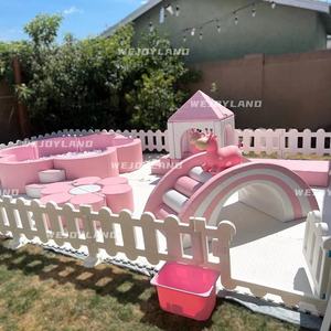 Wjoy מכירת חם ורוד ציוד משחק רך להגדיר מגרש משחקים חיצוני מקורה עם משחק כדור עם פלייהאוס להשכרה עבור מסיבת חתונה - Product Image 1