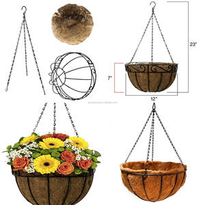 Macetero de cesta colgante de fondo plano con revestimiento de coco - Product Image 1