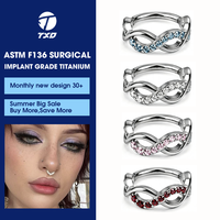 Cincin Septum Titanium ASTM F136 Berlapis CZ Tanpa Sambungan Bentuk Masker Perhiasan Tindik Hidung untuk Pesta, Klub, dan Acara Lainnya