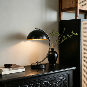 Lampe de table LED moderne en cuivre, design élégant, base en marbre, lumière LED, demi-sphère en métal, lampe de table rechargeable pour chambre à coucher - Product Image 1