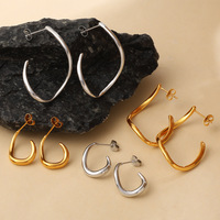 Boucles d'oreilles en acier inoxydable en forme de C, créoles ouvertes, design ondulé, style bohème pour femmes, bijoux pour femmes, boucles d'oreilles bohèmes