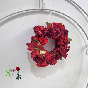 SPR ช่อดอกไม้คริสต์มาสสีแดงสำหรับเจ้าสาวพวงหรีดดอกไม้ออกแบบผนังดอกไม้ผ้าไหมม้วนขึ้นสำหรับฉากหลังตกแต่งดอกไม้ - Product Image 3