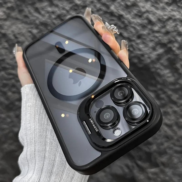 Magnetic Shockproof High Quality Stand Phone Case for iPhone 17 16 15 14 13 Pro Max Ins Style Camera Holder Mobile Back Cover