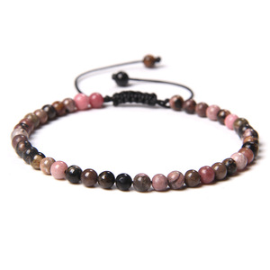 Bracelet réglable en cordon ciré avec perles de jade naturel multicolores, bijou de poignet fin vintage unisexe en pierre de guérison minimaliste - Product Image 4