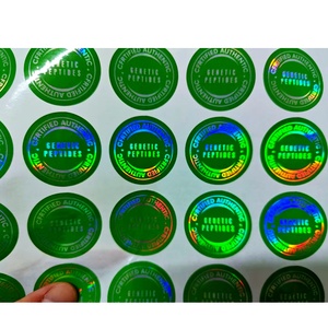 Etiqueta Adhesiva Redonda Holográfica de Color Verde con Impresión Personalizada de la Marca Genetic Peptides - Product Image 1