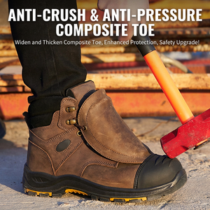 DSF53 Brown Leather Waterproof <b>Work</b> Boots Outdoor Hiking Ankle Support <b>Men</b> Safety <b>Shoes</b> <b>work</b> <b>shoes</b> - Product Image 4