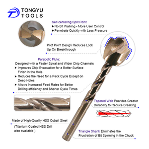 3-Flat Shank nhanh khoan cho thép không gỉ kim loại cứng cuộc sống lâu dài phi công điểm M35 Cobalt khoan <span class=keywords><strong>bit</strong></span>, nhiệm vụ nặng nề Parabol sáo - Product Image 2