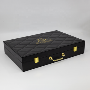 काले बड़े pu चमड़े के mdf लकड़ी के बक्से पैकेजिंग इत्र लक्जरी ब्रीफकेस सौंदर्य सेट कॉस्मेटिक मेकअप के लिए उपहार बॉक्स - Product Image 1