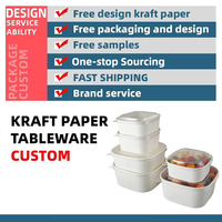 Envase de Alimentos Desechable con Logotipo Personalizado, Tazón Kraft Cuadrado, Caja de Papel para Llevar, Envase de Grado Alimenticio para Preparación de Comidas con Tapa