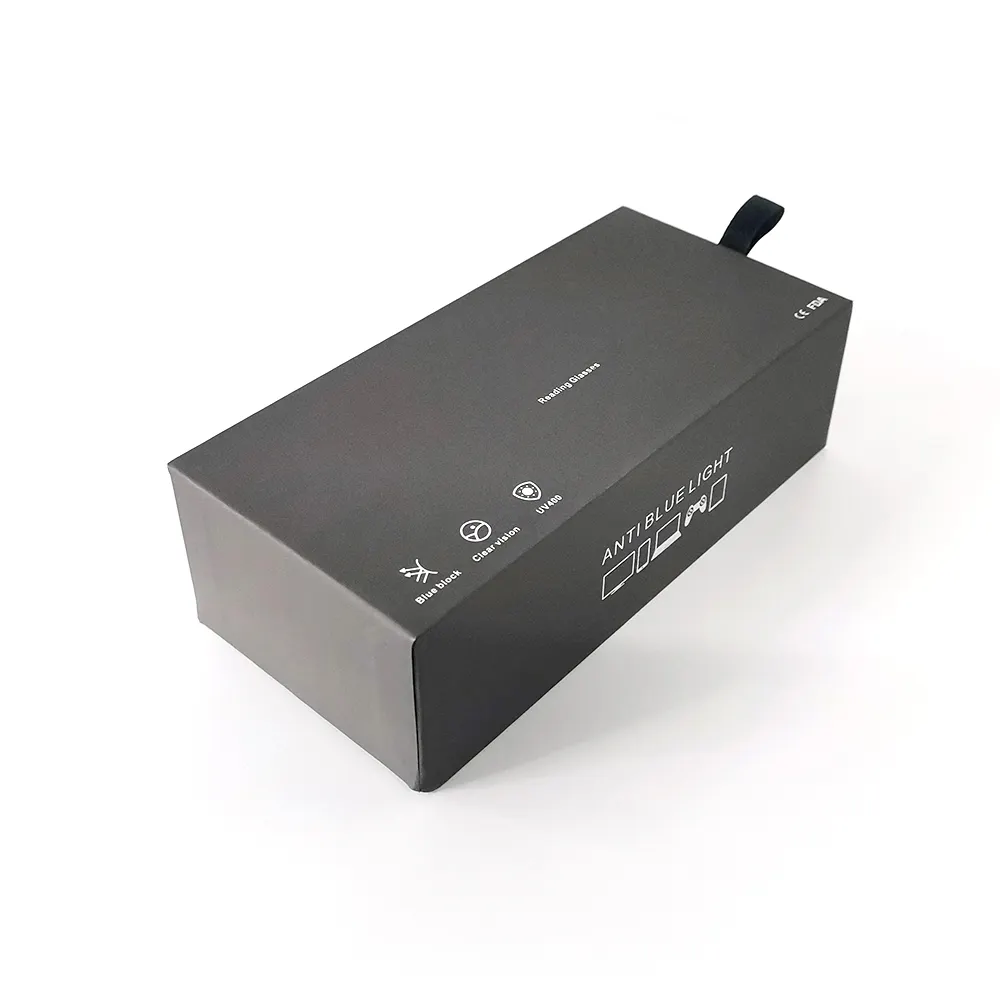 Penutup hitam buatan khusus laci matt kotak sampel parfum cetak logo pribadi dengan tarik pita dan sisipan beludru