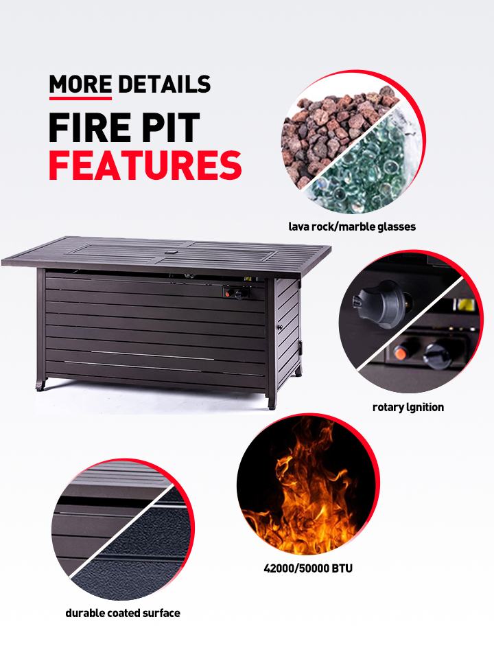Propane Gas Backyard Rectangular Table Top Fire Pit Table With Free Burner Cover