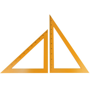 Le professeur démontre l'utilisation d'un ensemble de règles triangulaires en bois, avec des angles de 60 et 45 degrés, dans le cadre d'une école primaire. - Product Image 1