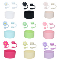 Pour Stanley Cup 10mm Silicone Fleur Paille Cache-Poussière Trois Pièces Ensemble Tête De Champignon Paille Chrysanthème Cap Accessoires