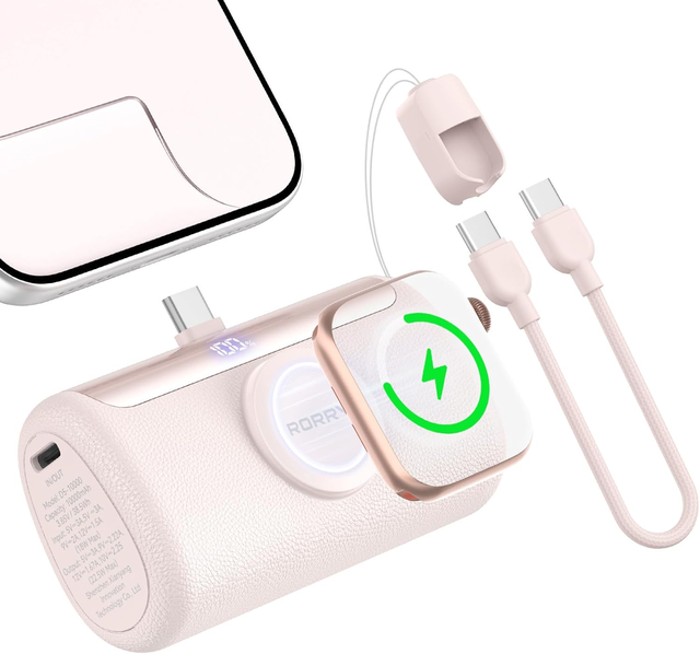RORRY PalmGo Magnetic Wireless Charging 2-in-1 Portable Charger 10000mAh PD 22.5W Fast Charging Mini Power Bank Built-in USB C