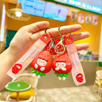 Authentique créatif fraise fruit porte-clés pendentif délicat couple sac accessoires petit cadeau porte-clés