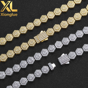 Geometric Charm Chain Fashion Jewelry Iced Out Bling Zircon 8.5mm Hexagonal Shape Link Chain Bracelet Gift for <b>Men</b> - Product Image 6