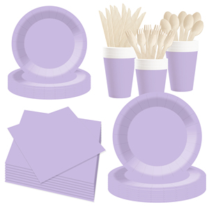 DAMAI - Juego de Platos de Color Sólido Personalizados, Color Morado Claro, Juego de Vajilla Desechable de Papel, Platos, Vasos y Servilletas para Niños, Juego de Vajilla para Cumpleaños - Product Image 4