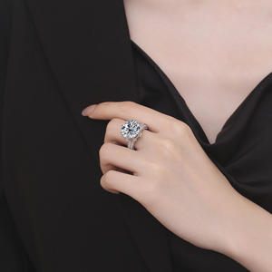 خواتم خطوبة مويسانيتي فاخرة 10 قيراط ، خواتم وعد ، مجوهرات زفاف راقية ، خاتم فضي مستدير لامع للنساء - Product Image 2