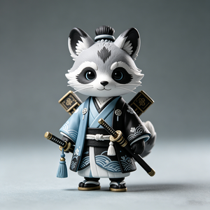 Figura de acción de resina pintada a mano con patrón japonés de Tanuki Samurai Chibi Kawaii, doble katana, para caja sorpresa, venta caliente de fábrica - Product Image 3