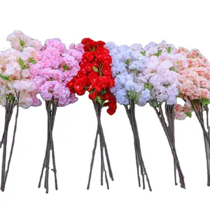 Ramas de flores artificiales de cerezo para decoración interior y exterior, árbol Sakura rosa, 4 tenedores, venta al por mayor