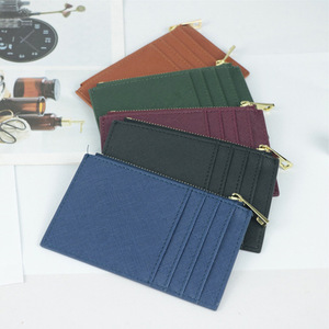 Portafogli piatti da donna con Logo personalizzato a grana incrociata in <span class=keywords><strong>pelle</strong></span> da donna portafogli e borselli da donna con carta d'identità con Zip - Product Image 2