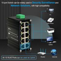 Switch Ethernet Gigabit Industrial de 10 Puertos, -40 ° C a 80 ° C, 12-48 VCC, Solo Datos, Diseño Compacto para Redes PLC/HMI, Alta Densidad