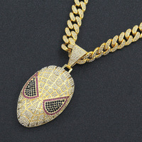 Colgante de Moda Infantil Unisex con Diseño de Máscara de Telaraña, Chapado en Oro de 14K, Estilo Hip Hop Bling con Eslabones Cubanos, Joyería de Anime para Fiesta