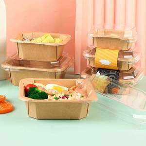 Contenants alimentaires jetables Xiamen avec couvercles, bols en papier octogonaux biodégradables, adaptés aux régimes alimentaires, salades, glaces, yaourts, flocons <span class=keywords><strong>d</strong></span>'<span class=keywords><strong>avoine</strong></span> - Product Image 4