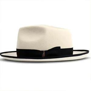 White Wool Fedora <b>Hat</b> With Black <b>Band</b> Unisex Adult Casual Spring Summer Formal Style - Product Image 1