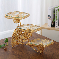 Chinese Stijl Huisdecoratie Nieuw Ontwerp Deluxe Exquise Elegante Fruit Snack Tray Bruiloft Cadeau Gouden Glasplaat