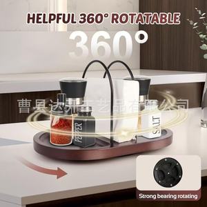 Wooden Rotating Condiment Rack With <b>Paper</b> Towel Holder Multi Compartment <b>Kitchen</b> Storage Lazy Susan Organizer - Product Image 2