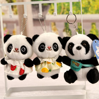 Porte-clés Mini Panda avec perles décoratives, figurine charmante en tenue de fruits (fraise, ananas), idéal pour les cadeaux de fête d'anniversaire