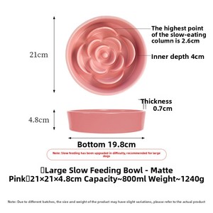 Ceramic <b>Slow</b> <b>Feeder</b> Bowl with Floral Rose Design for <b>Dogs</b> Indoor Use Food Grade Material Rounded Shape White Color - Product Image 5