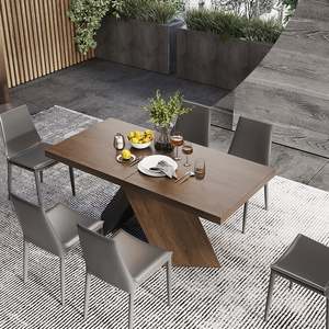 NOVA Tavolo da Pranzo Pieghevole Rettangolare <span class=keywords><strong>in</strong></span> Legno Massello 1,6m Set Moderno <span class=keywords><strong>in</strong></span> <span class=keywords><strong>Noce</strong></span> Tavolo Allungabile per Uso <span class=keywords><strong>in</strong></span> Sale da Pranzo di Hotel - Product Image 3