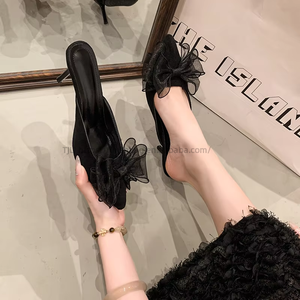 Mules d'été à bout pointu et nœuds, talon moyen, pour femme, élégantes, grandes tailles, sexy, imprimé léopard - Product Image 3