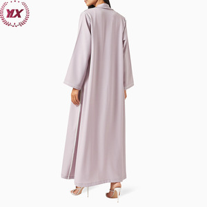 2023 vestidos modestos para mujer, adornado con perlas, crepé fluido, cuentas de perlas, cuello de solapa púrpura claro, Abaya, vestido musulmán para mujer - Product Image 4