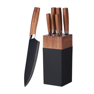 Ensemble de couteaux de cuisine en acier inoxydable de haute qualité avec manche en bois grainé, 6 pièces, pour hacher, trancher, couper en dés et découper la viande - Product Image 1