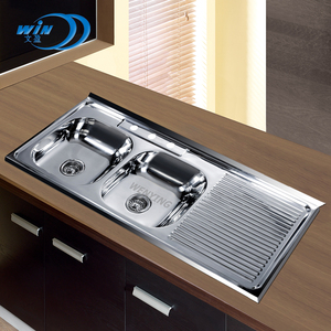 Fregadero de cocina de 120X50cm, doble cuenco, de acero inoxidable, Rectangular, moderno, WY-12050DB, Wenying, oem, Inset, 70/110mm - Product Image 2
