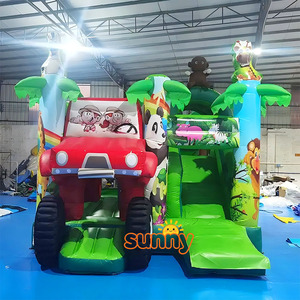 Château gonflable style animaux de la forêt et <span class=keywords><strong>safari</strong></span> avec toboggan, thème jungle, pour une aventure de saut et de course - Product Image 2