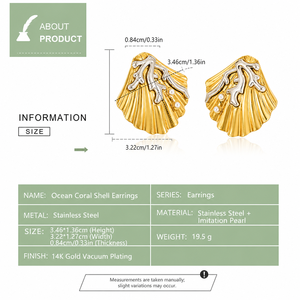 Boucles d'oreilles statement en perles de coquillage bicolores, acier inoxydable plaqué or 14 carats, imitation perle - Product Image 4