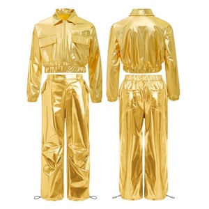 Conjunto de Ropa de Baile Lírico, Hip-Hop y Jazz para Niños y Niñas de 6 a 16 Años, Chaqueta Metálica con Pantalones, para Actuaciones, Uso Diario Informal - Product Image 4