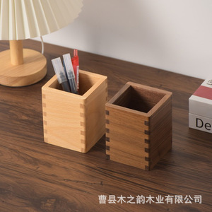 Beech Wood <b>Pen</b> Holder 8x8x10cm Square Office Desk Organizer Storage <b>Box</b> For Stationery - Product Image 5