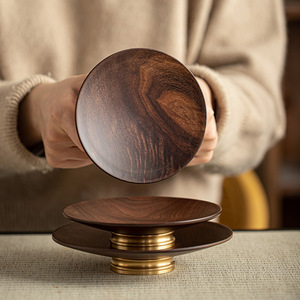 Walnut wood exquisite tea and pastry <b>plate</b>, Chinese-style tall dessert <b>plate</b>, Zen-inspired tall <b>plate</b> for arranging snacks and - Product Image 1