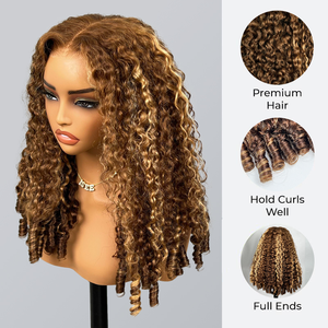 ISEE <span class=keywords><strong>Parrucca</strong></span> Riccioluta Grezza Birmana All'ingrosso 13x4 Full Lace Frontal Pronta da Indossare Senza Colla, <span class=keywords><strong>Capelli</strong></span> Umani Colore 4/27 Highlight per Donne Nere - Product Image 3
