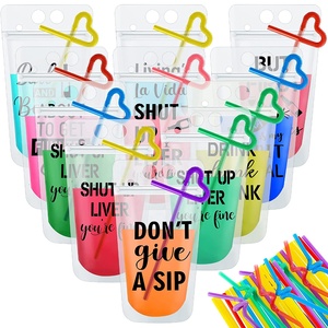 Drink Pouches with Straws Plastic Drink Bags with Zipper Party Beverage Bags Juice Pouches for Adults and Teens
