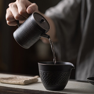 Handmade Ceramic Teapot Black Silver Plated Cylinder With Lid Small Single Kung Fu <b>Tea</b> <b>Set</b> For Home Use Afternoon <b>Tea</b> - Product Image 4