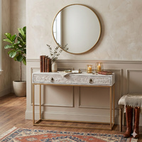 Console moderne en bois avec 2 tiroirs et structure en métal doré – Table d'entrée de luxe |   Table de rangement pour couloir